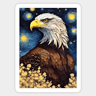 Eagle Animal Portrait Painting in a Van Gogh Starry Night Art Style Sticker